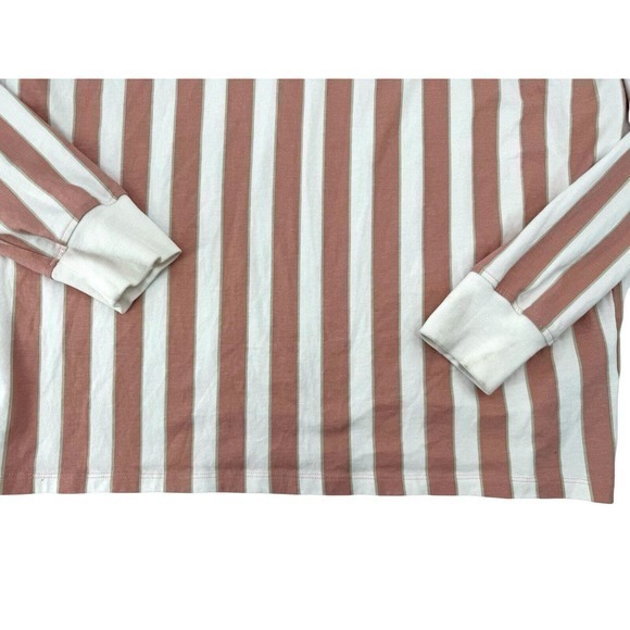 Guess Pink Striped Long Sleeve Crew Neck Shirt Embroidered Guess Logo Women's M - Picture 15 of 16